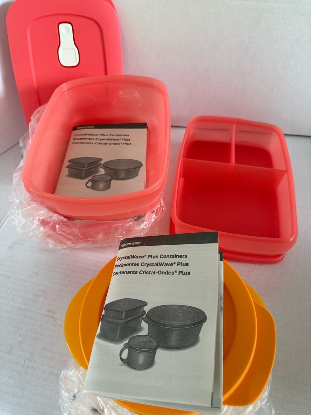 Tupperware Coral and Yellow Meal Prep Container Set